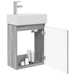 vidaXL Badezimmer Waschtischunterschrank mit Wasserhahn Grau Sonoma 889487