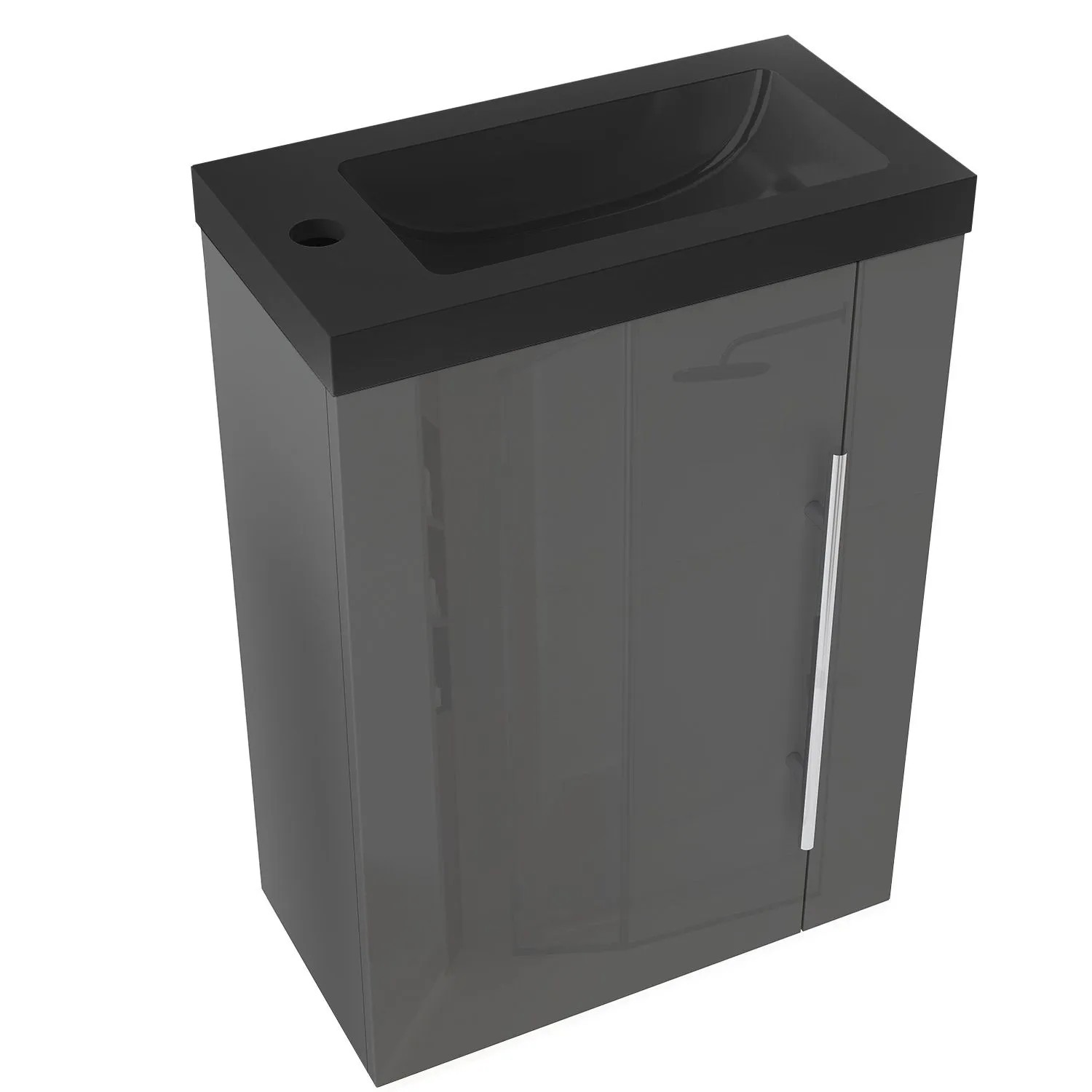 AICA Badmöbel Set Gäste WC SILVIA 45 cm Schwarz Waschtisch mit Unterschrank Hochglanz Anthrazit Softclose Tür 2 tlg.