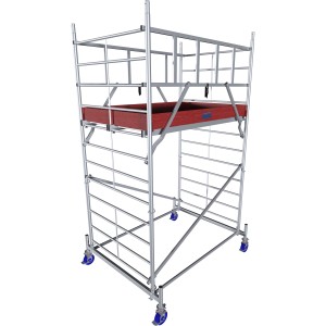 Krause Alu-Fahrgerüst ProTec XXL mit großer Arbeitsfläche und Rollen. Arbeitshöhe 4,3 m.