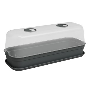 Artevasi Anzucht-Untersetzer Madagascar L, anthrazitfarbene Pflanzschale mit transparenter Haube.