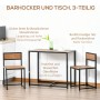 3-teilige Essgruppe mit rechteckigem Tisch und zwei Stühlen. Schwarzes Metallgestell, MDF-Platten in Naturholzoptik. Kompakt für Küche.