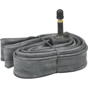 Fischer Fahrradschlauch 28 Zoll mit Autoventil, zusammengerollt und fixiert.