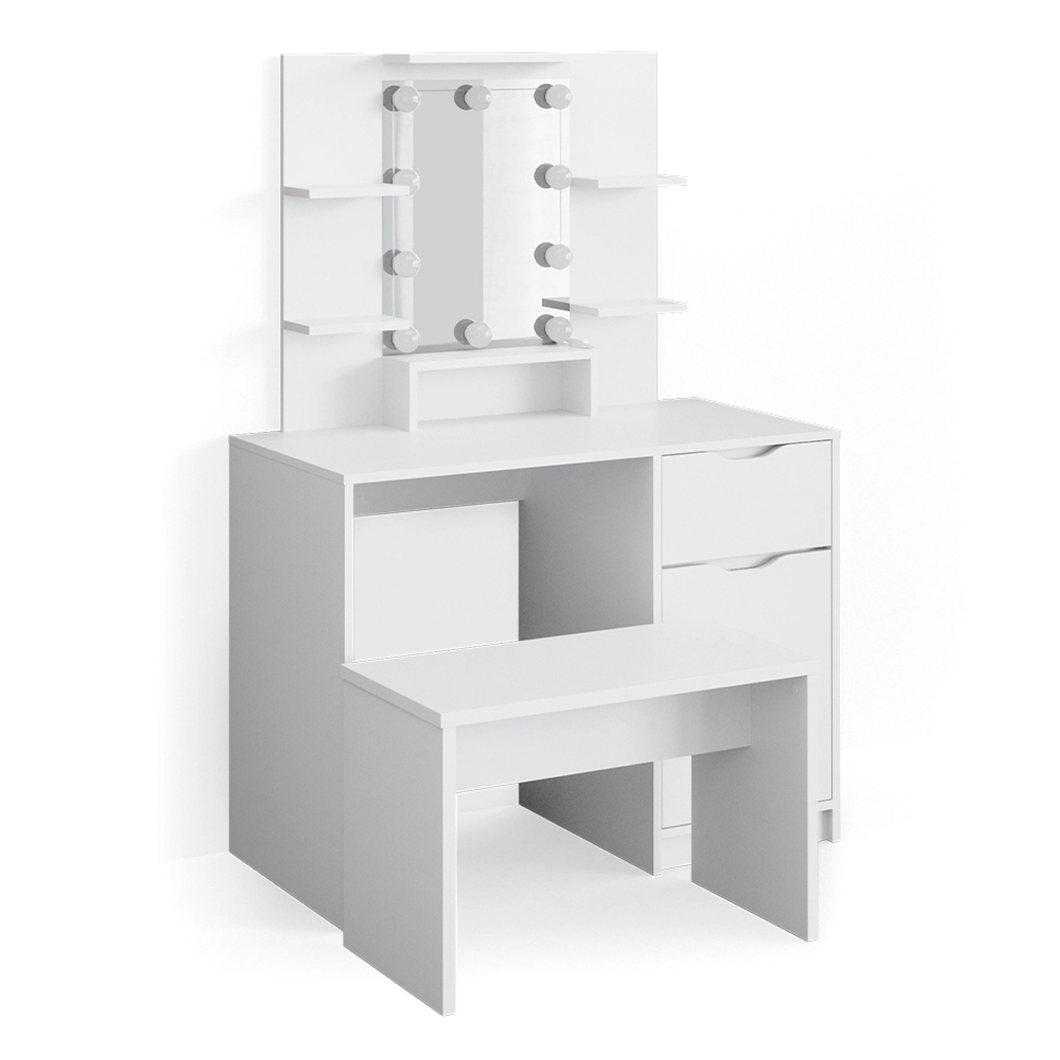 Vicco Schminktisch Ruben Little Weiß 100 cm mit LED Beleuchtung und Bank günstig online kaufen
