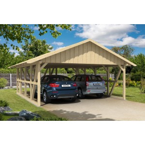 Skan Holz Carport Schwarzwald mit Abstellraum, naturbelassen, für zwei PKW