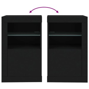 Schwarzer vidaXL Beistellschrank mit LED-Leuchten und Glasablage für Büros.