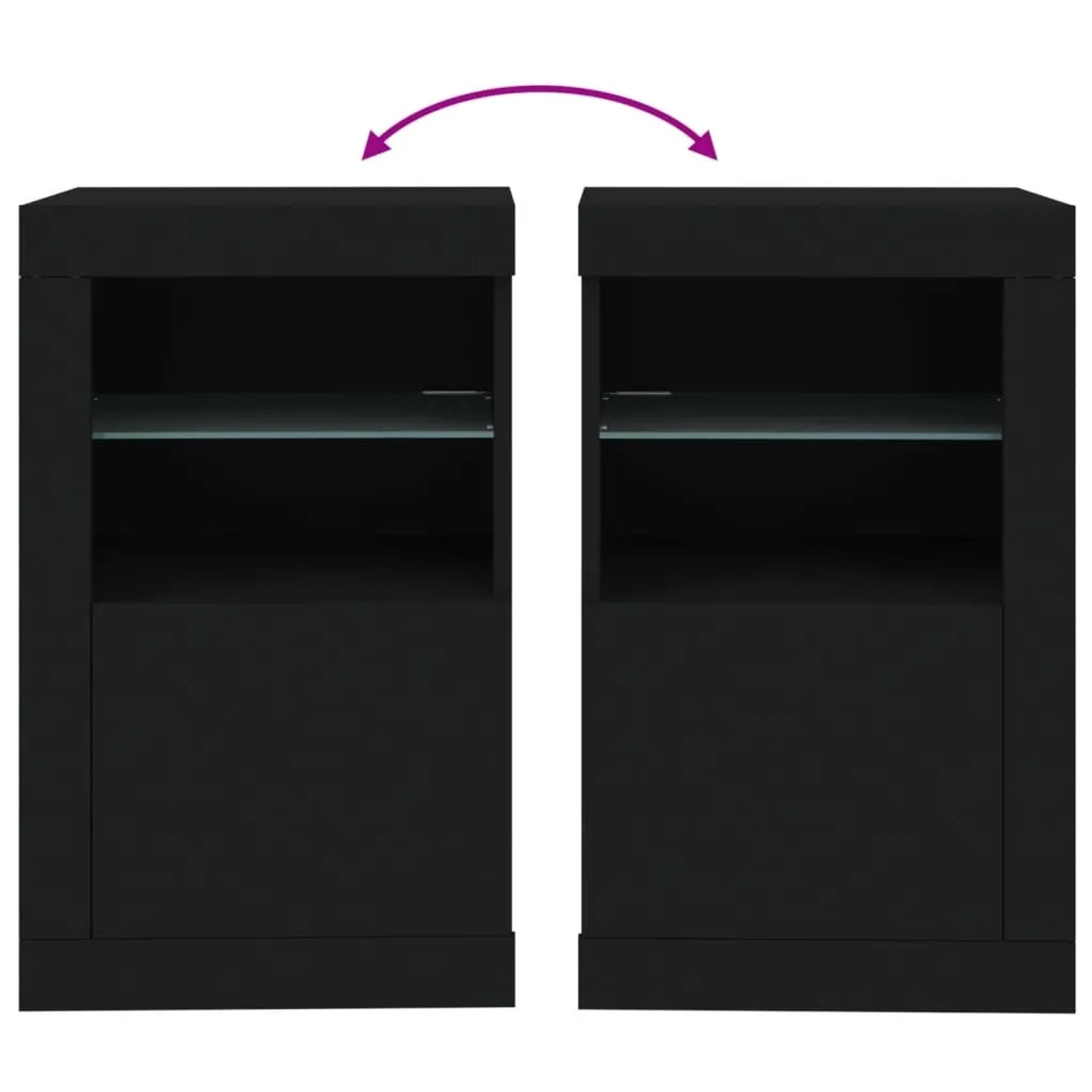 Schwarzer vidaXL Beistellschrank mit LED-Leuchten und Glasablage für Büros.