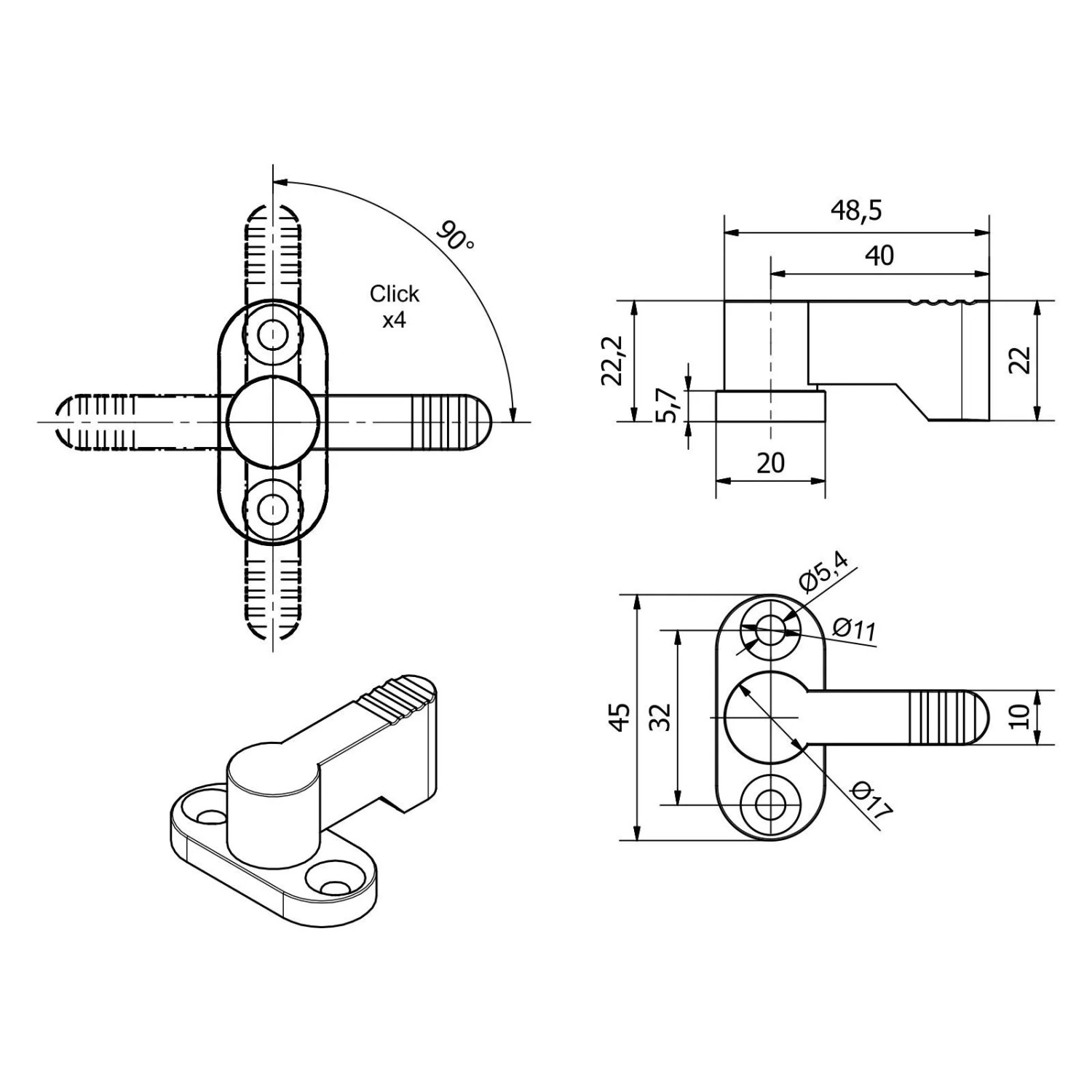 SOTECH Drehriegel 4 x 90 Grad Rastbar Schwarz Riegelverschluss Zum Anschrauben_4