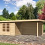 Karibu Holz-Gartenhaus Boras, unbehandelt, mit Flachdach und Anbau. Ideal als Gerätehaus oder Gartenpavillon.