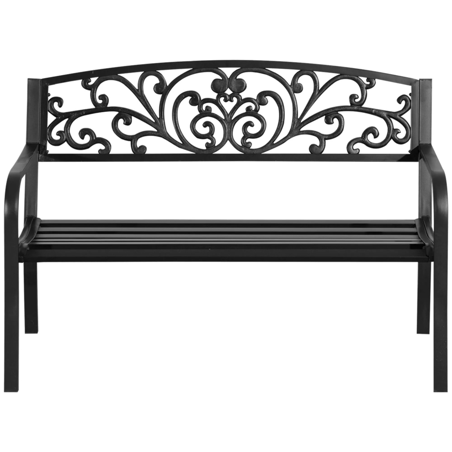 Furnicato Gartenbank Schwarz 127l X 60b X 87h Cm Mit Blumendesign Für Zwei Personen
