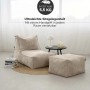 Beiger Cord Sitzsack mit Hocker als Relaxliege oder Bodenkissen.
