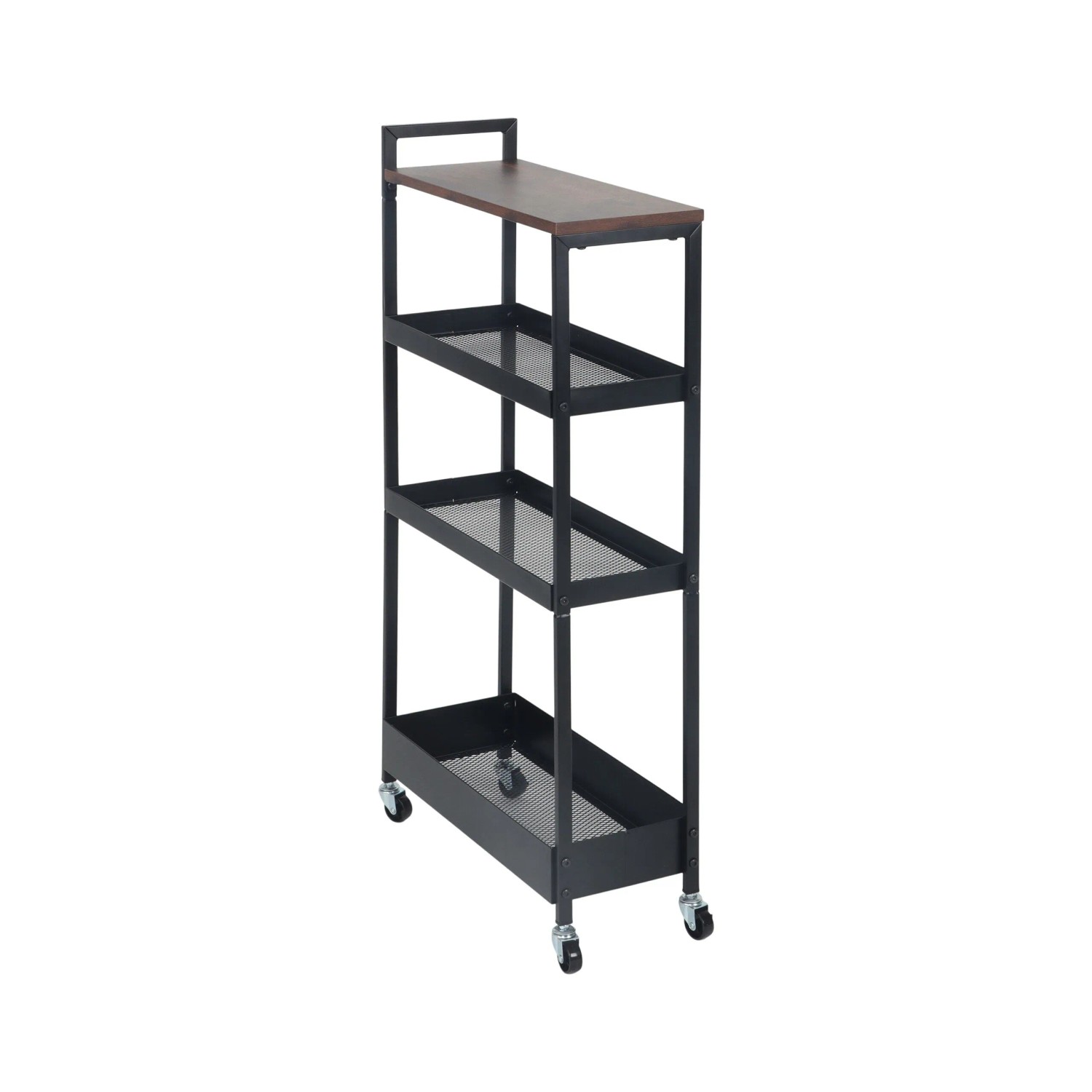 Relaxdays Nischenwagen Stahl MDF Schwarz Braun mit Rollen 98 cm x 50 cm x 20 cm