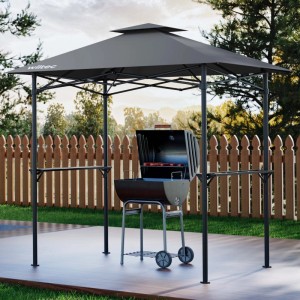 Grauer Wiltec Grillpavillon 245x152x242cm mit Grill und Ablageflächen.