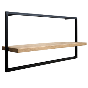 Holz4home Wandregal Long, gerahmt in Schwarz, hellgraues Eichenholz ohne Baumkante.