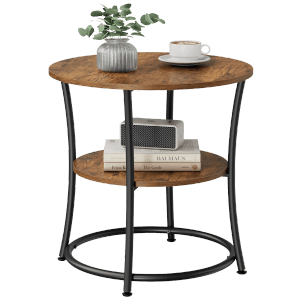 Songmics Couchtisch Dacey-old, rund, braun-schwarz mit 2 Ablagen. Beistelltisch im Vintage-Design.