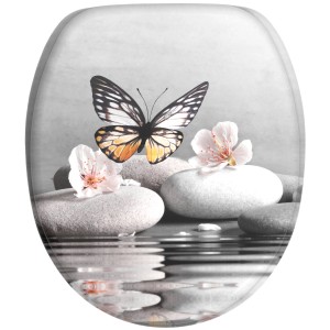 Sanilo WC-Sitz Vanesa mit Absenkautomatik, Holz, Motiv Schmetterling und Steine