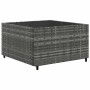 Grauer vidaXL Couchtisch aus Polyrattan mit Glasplatte für Garten-Lounge-Set.
