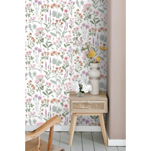 Sanders & Sanders Tapete Feldblumen Grün Rosa und Lila 50 x 900 cm
