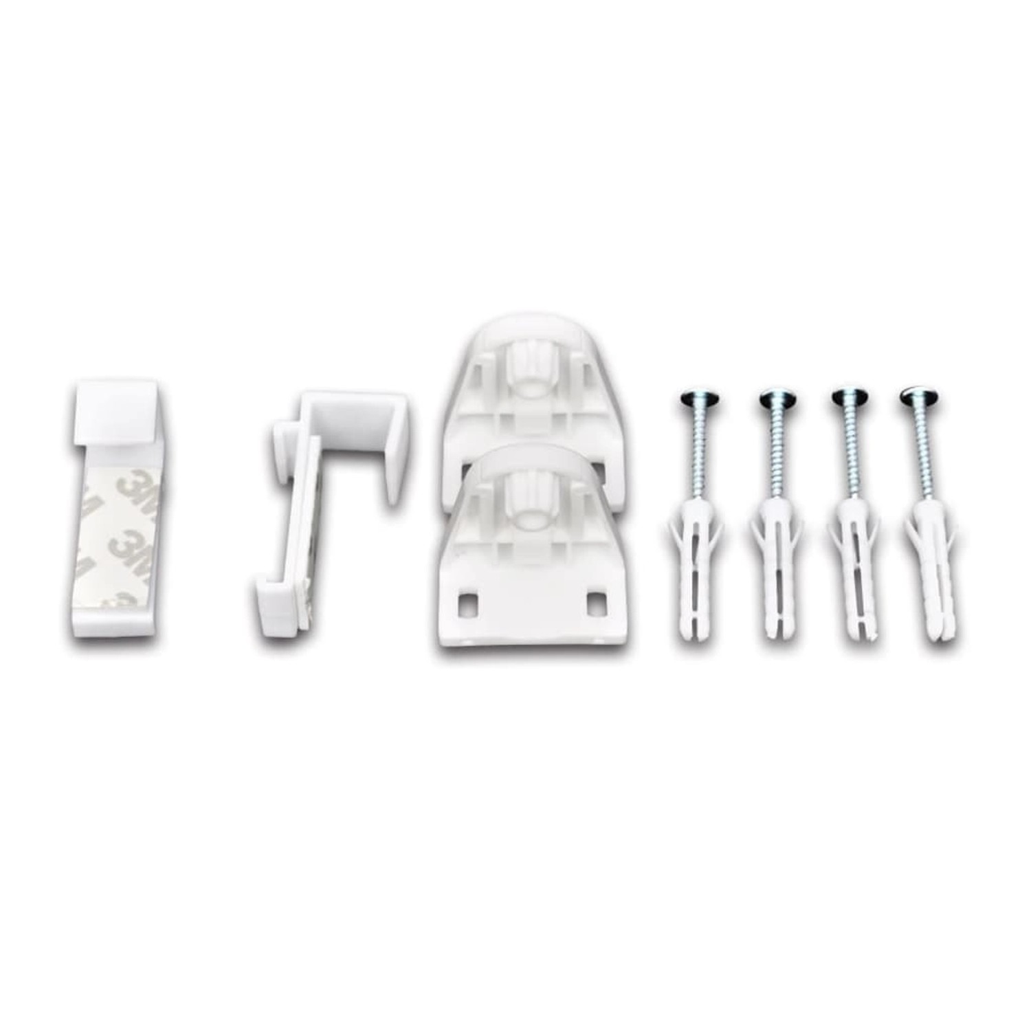 Montagematerial für vidaXL Verdunkelungsrollo: Halterungen, Klemmen, Schrauben und Dübel.