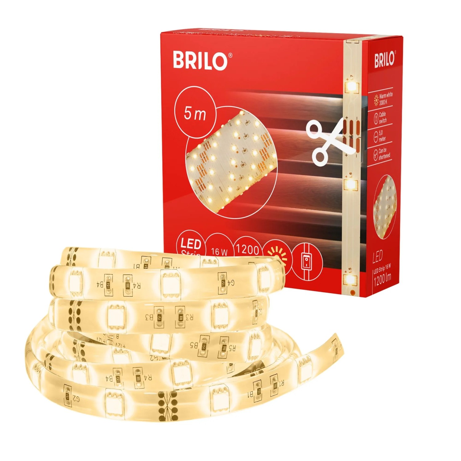 Brilo LED-Strip Kabelschalter Warmweiß 3.000 K Kürzbar Schwarz 5 m