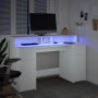Weißer vidaXL LED-Schreibtisch aus Holzwerkstoff mit blauer Beleuchtung, Fächern und Schubladen für Arbeitsplatz oder Gaming.
