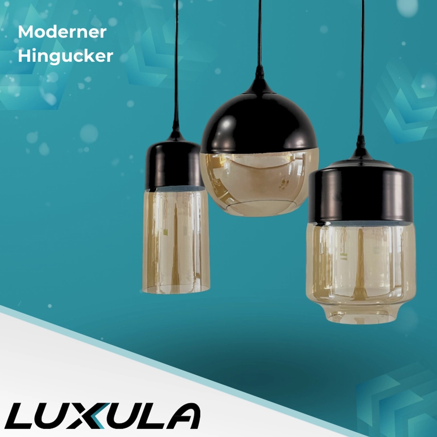 Moderne LUXULA Pendelleuchte mit schwarzem Baldachin und Glas Lampenschirm. Hängelampe im runden Design.