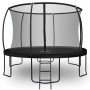 Schwarzes Zero Gravity Gartentrampolin 366cm mit Sicherheitsnetz und Leiter.