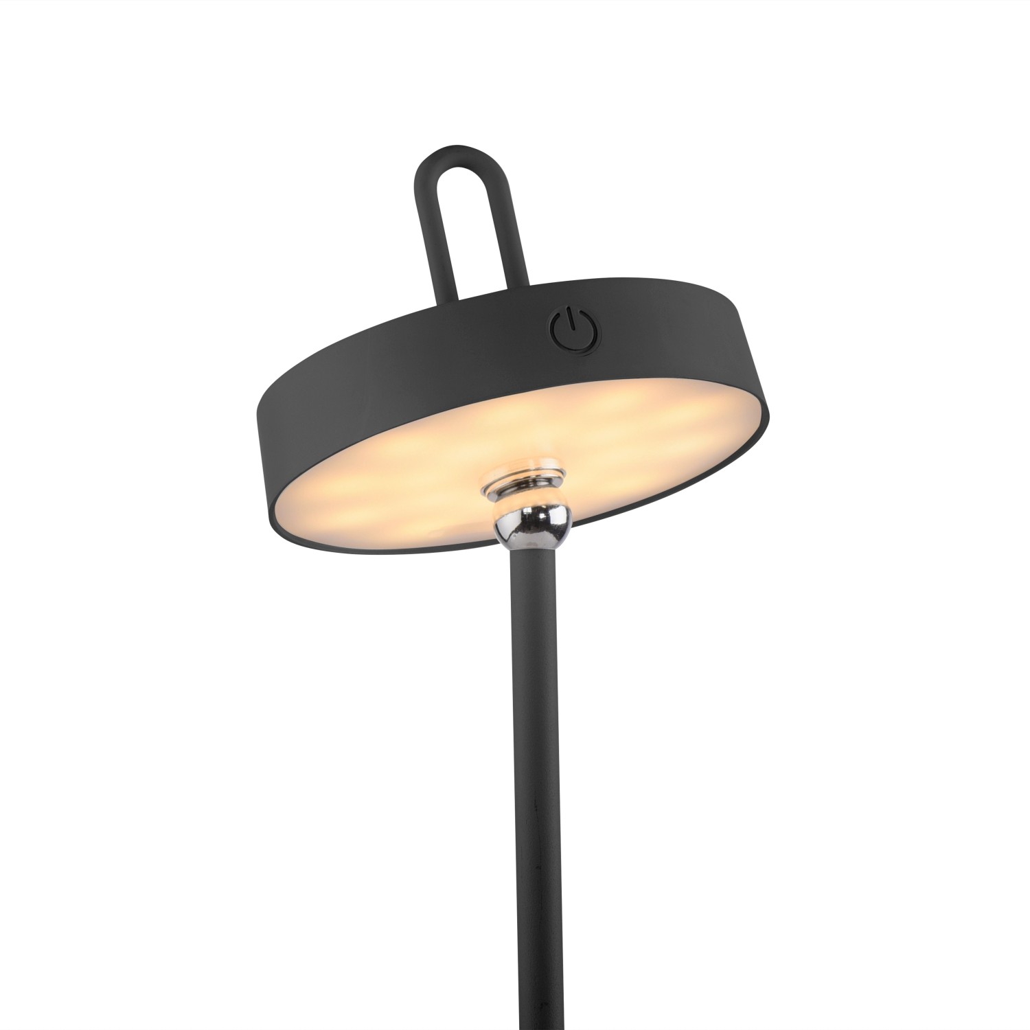 Schwarze LED-Akku-Tischleuchte Amag, 47,2 cm hoch, für Innen- und Außenbereich.