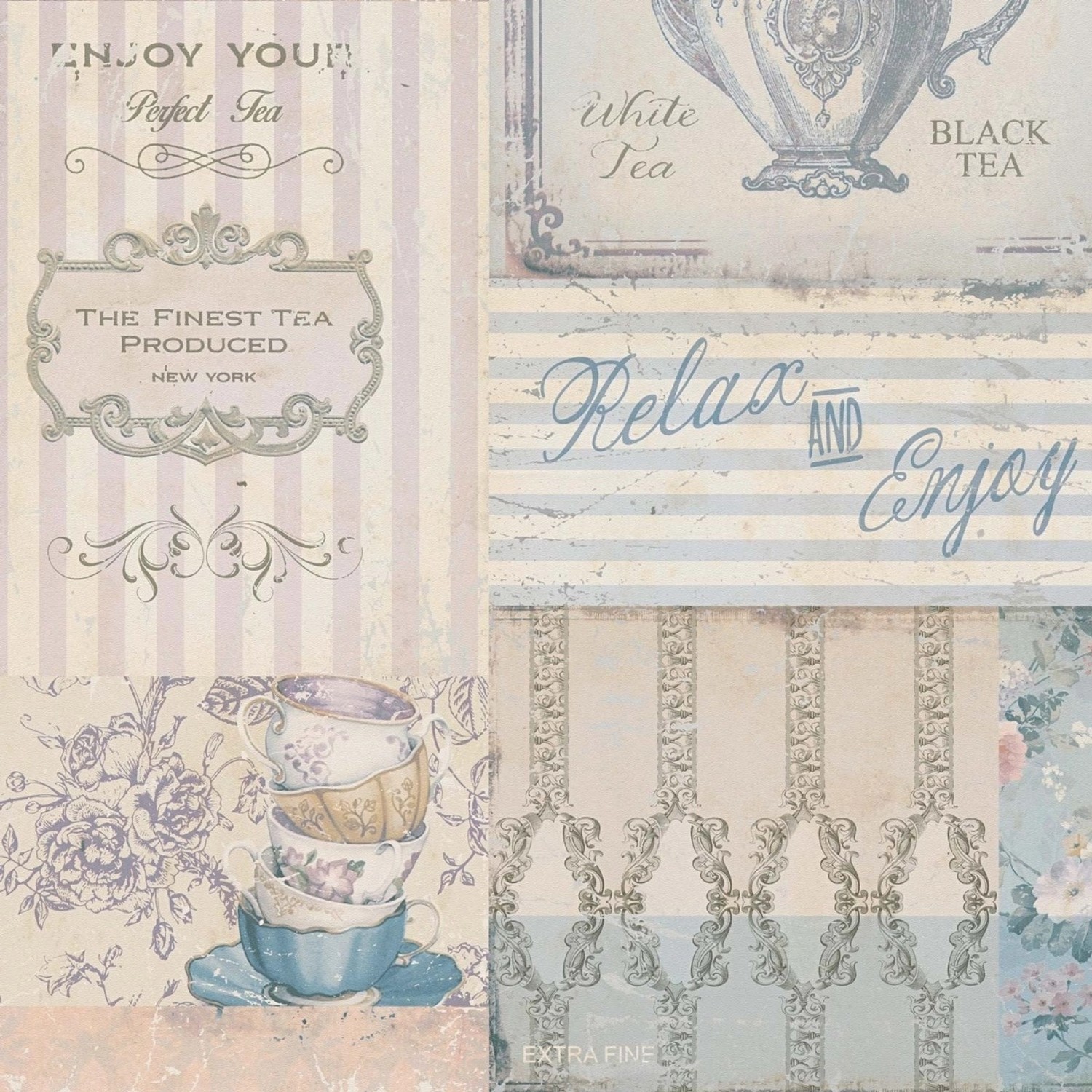 Bricoflor Patchwork Tapete Französisch Shabby Chic Vintage Vliestapete in Hellblau Nostalgische Tapete für Küche und Wohnzimmer