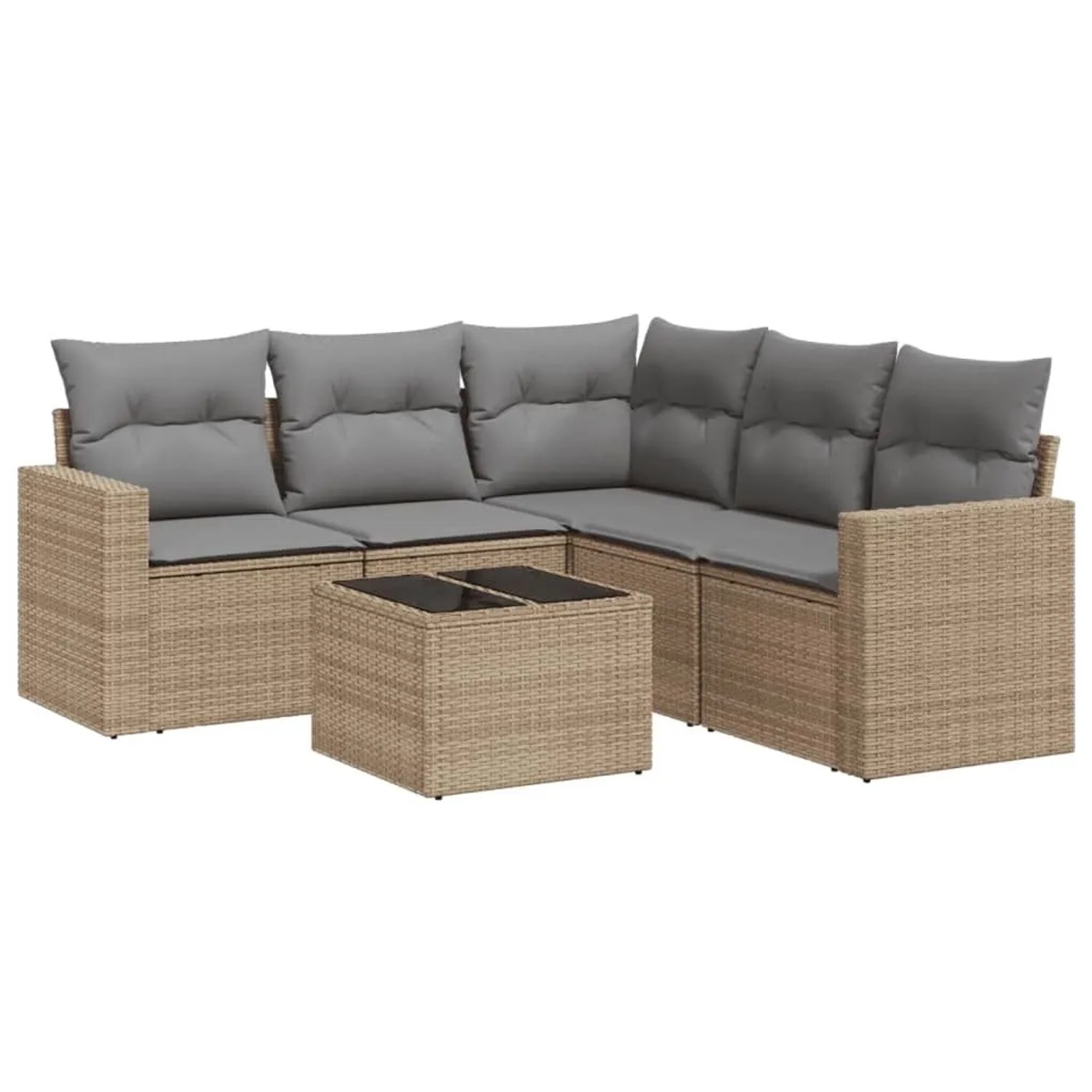 vidaXL 6-Tlg Garten-Sofagarnitur mit Kissen Beige Poly Rattan 3251296