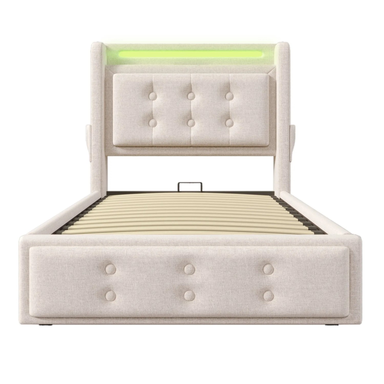 okwish Polsterbett 90x200cm mit LED Kopfteil USB Ladefunktion Jugendzimmer Beige mit Matratze