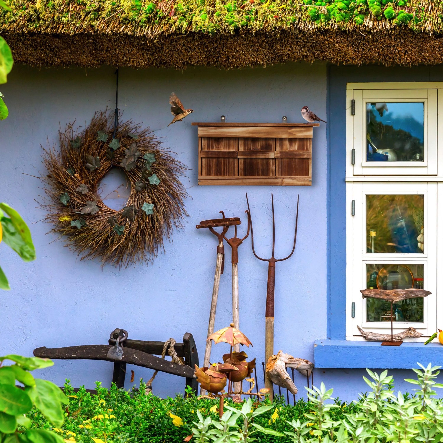 Relaxdays Nistkasten für Spatzen Tannenholz Natur 3 Brutkammern 22 cm x 43,5 cm x 15 cm 1,5 kg_2