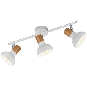 Reality Latika Strahler, 3-flammig, weiß matt mit Holzoptik. Deckenspot für flexible Lichtausrichtung.