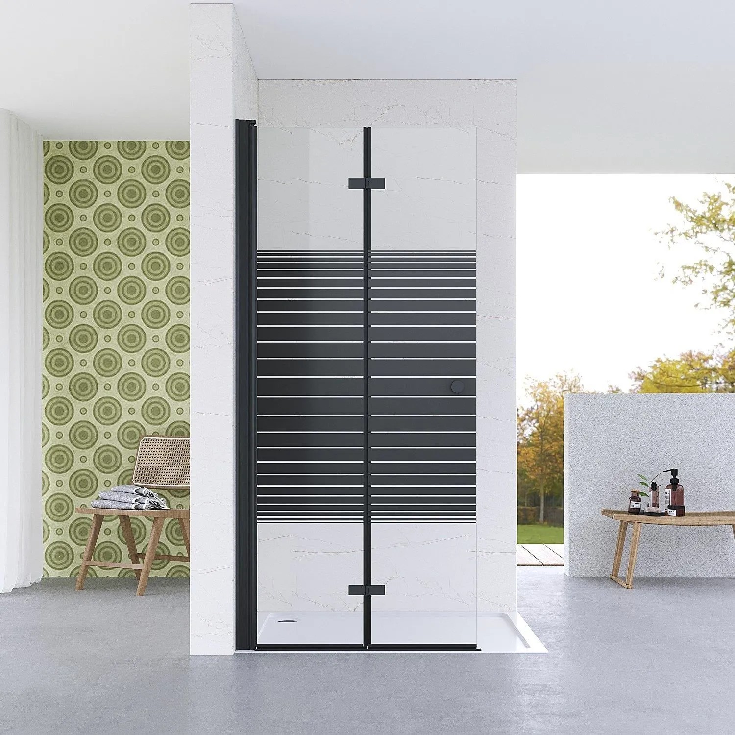 Aquabatos Duschwand Walk In Falttür mit Streifendekor Design Breite 65 70 75 85 95 115 cm Walk-In-Dusche