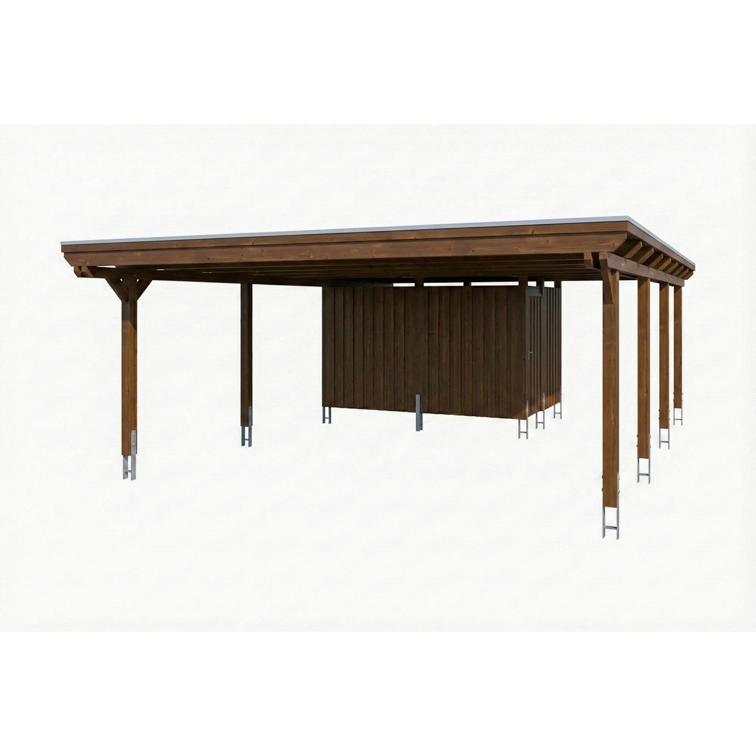 Skan Holz Carport Emsland EPDM-Dach mit Abstellraum 609 cm x 846 cm Nussbaum