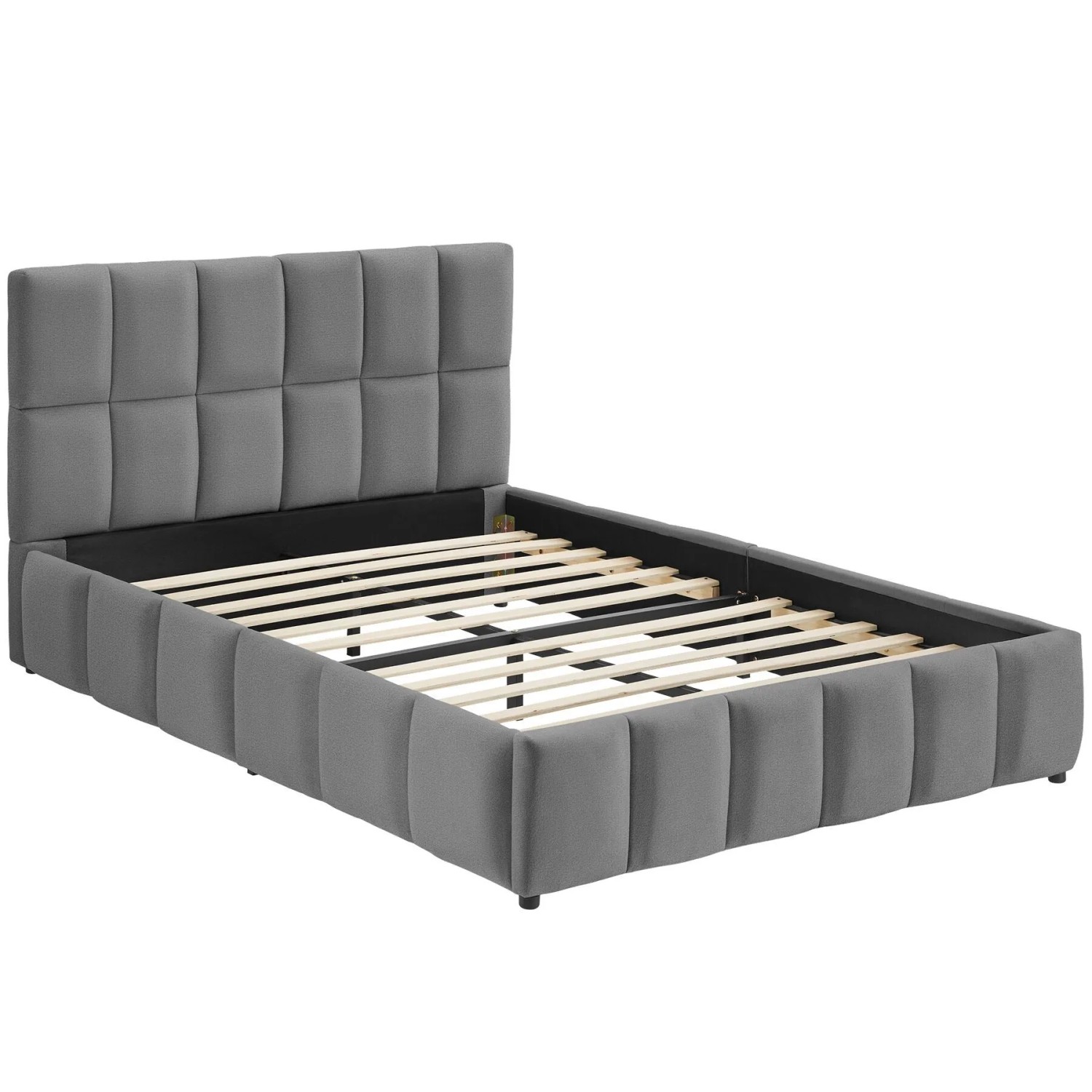 Tectake Polsterbett Shirley Samtbezug Mit Steppmuster Integrierter Lattenrost 120 x 200 cm 220 x 133 x 93 cm Samtoptik Dunkelgrau