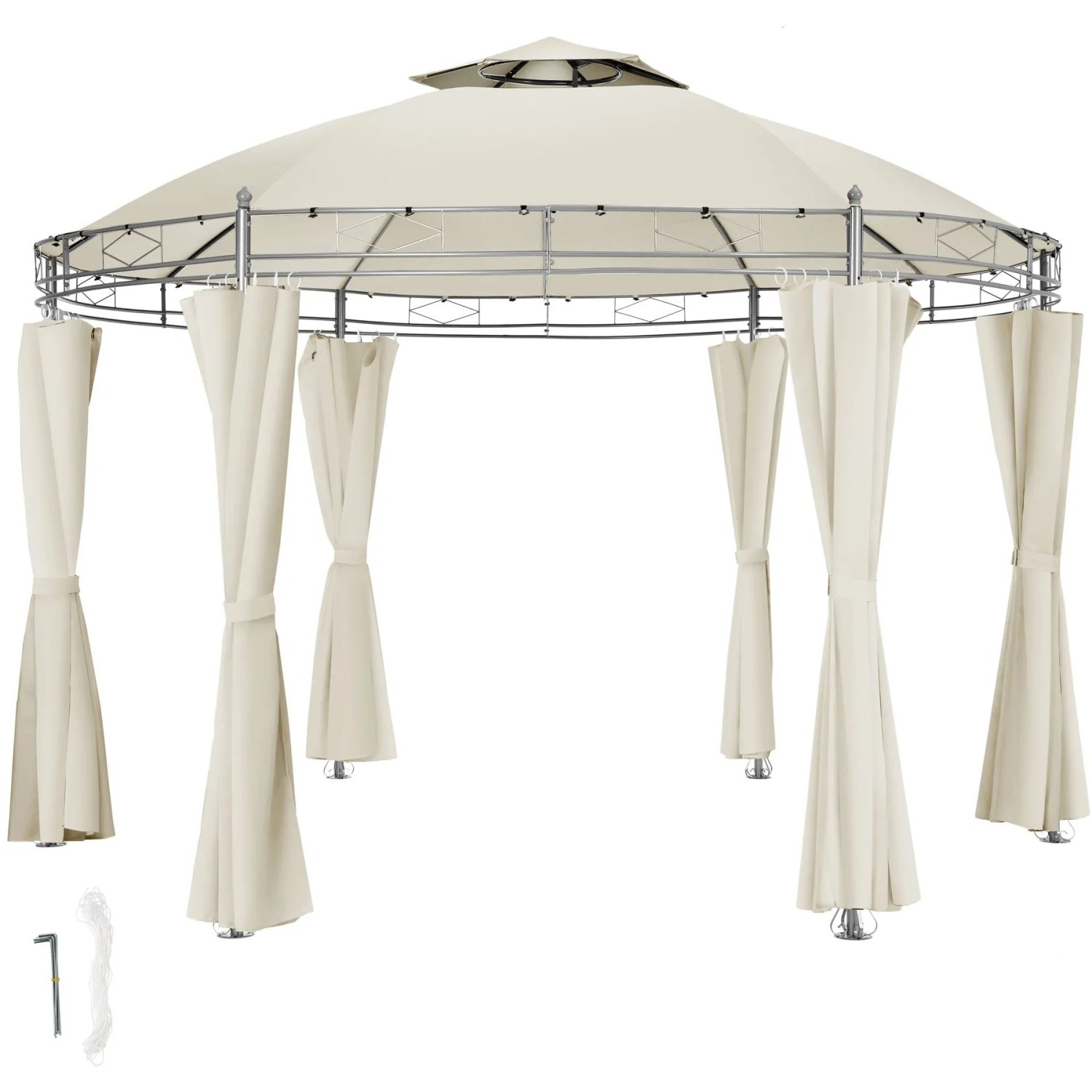 Tectake Gartenpavillon Siana Ø 3 5 M Wasserabweisend  350 x 350 x 280 cm Creme