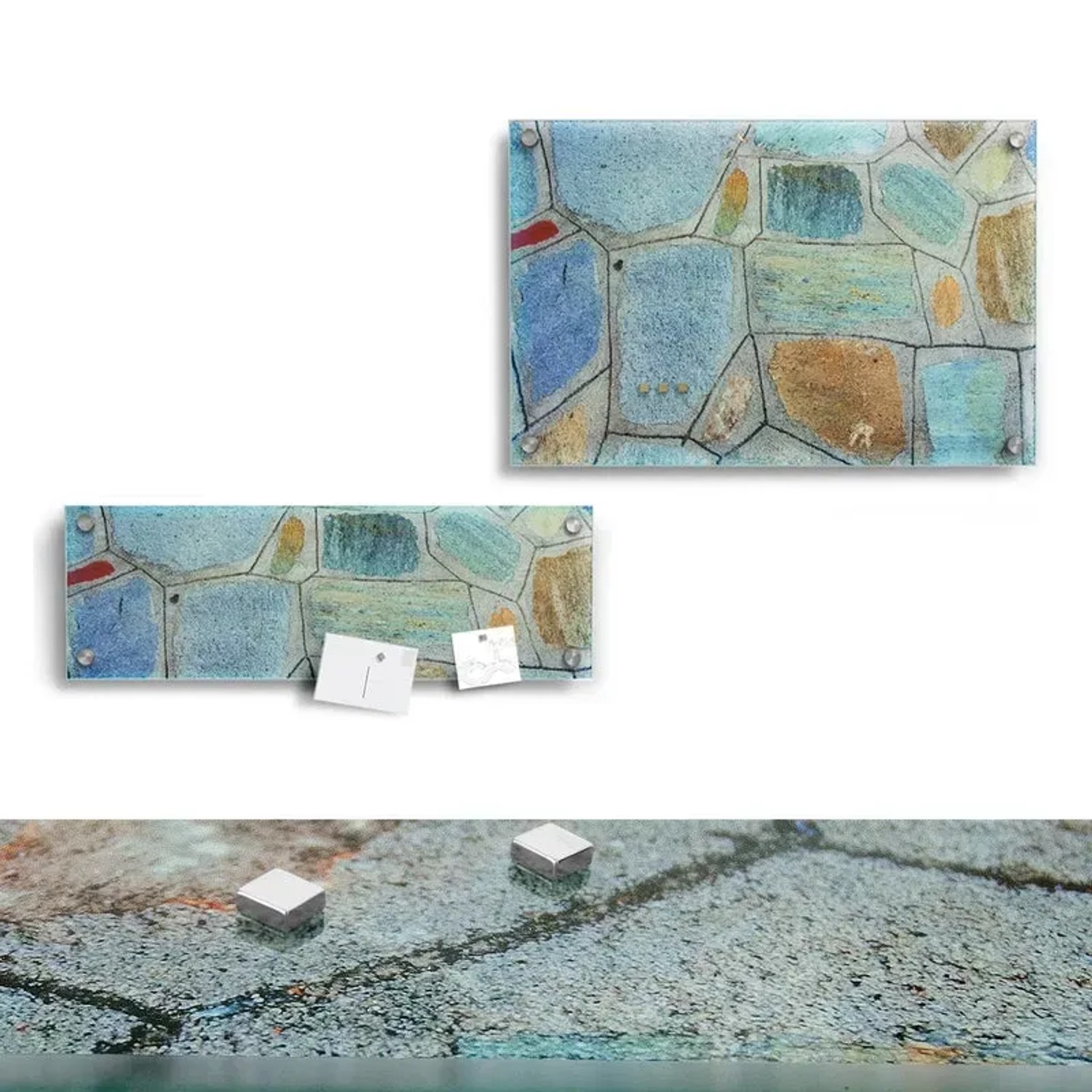 KARAT Design Memoboard Flagstone aus Glas, 20x60cm, mit Steinmuster und Magneten.