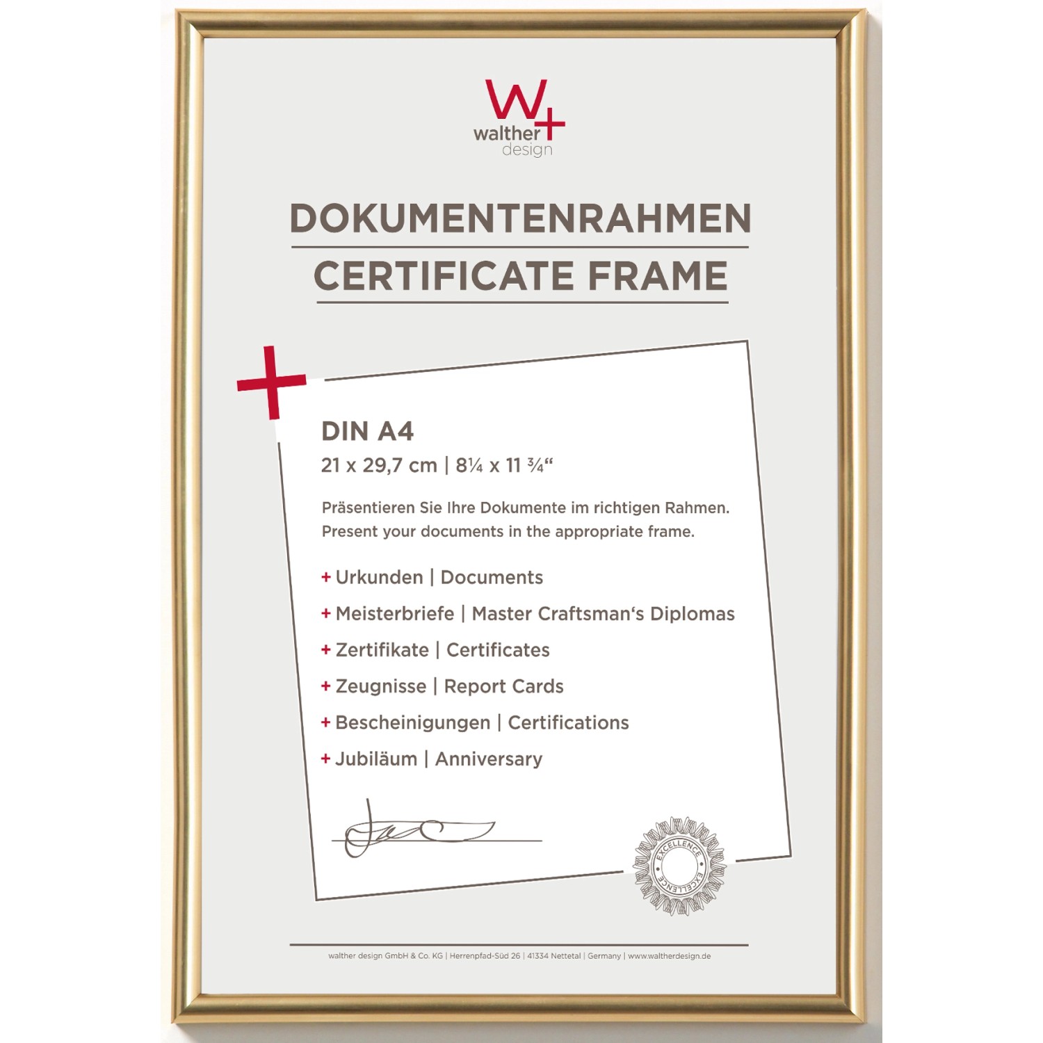 walther design Galeria Kunststoff Bilderrahmen  21x29,7 cm Gold günstig online kaufen