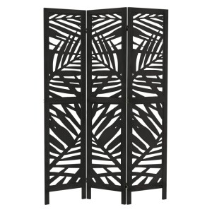 ML-Design Paravent 3-Teilig Kyoto Schwarz Raumteiler 170x121 cm aus Paulownia-Holz