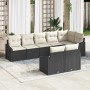Schwarzes 8-tlg. vidaXL Garten-Sofa-Set aus Poly Rattan mit beigen Kissen.