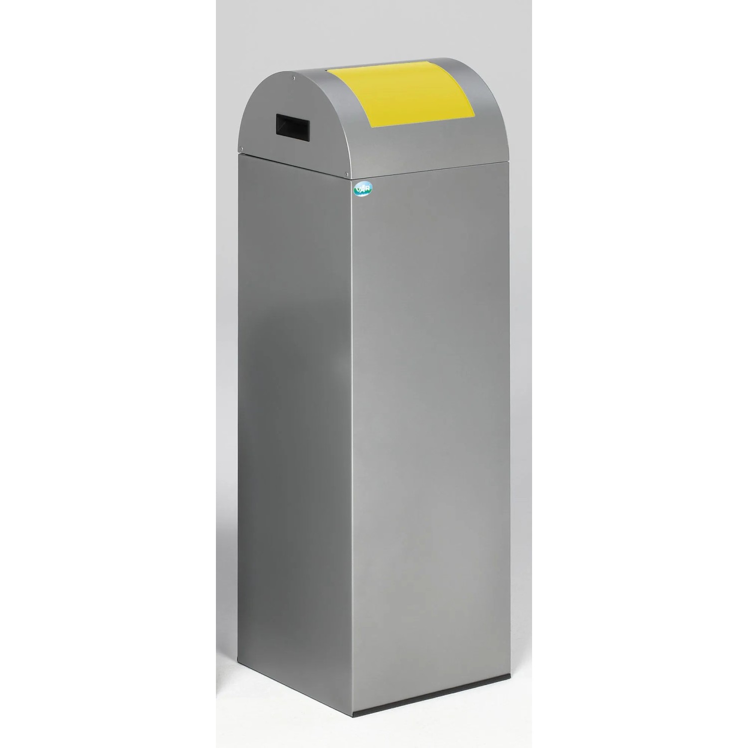 PROREGAL Selbstlöschender Wertstoffsammler Rund Mit Einwurfklappe 89 Liter HxBxT 104,5 x 32 x 32 cm Verzinkter Stahl Silber Gelb