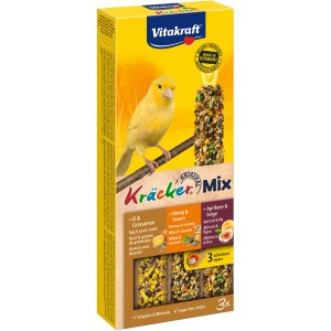 Vitakraft Kräcker Trio für Kanarienvögel: Knabberstangen mit Ei, Frucht und Honig im 80g Pack.