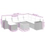 Graue 8-tlg. Garten-Sofagarnitur aus Polyrattan mit Tisch und Kissen.