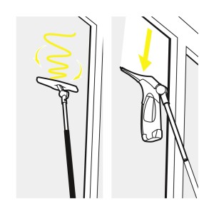 Kärcher Verlängerungsset für Fenstersauger WV/KV 4 mit Einwascher und Halter, Anwendung dargestellt.