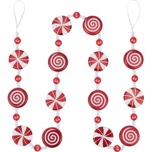 Girlande mit rot-weißen Kugeln im Candy-Look, 160 cm lang, für Weihnachtsbaum und Deko.