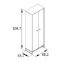 Schildmeyer Schuhschrank Janne 600 Schwarz Matt. Technische Zeichnung des schmalen Schranks mit zwei Türen und Maßen: 169,7x60,2x33,1 cm.