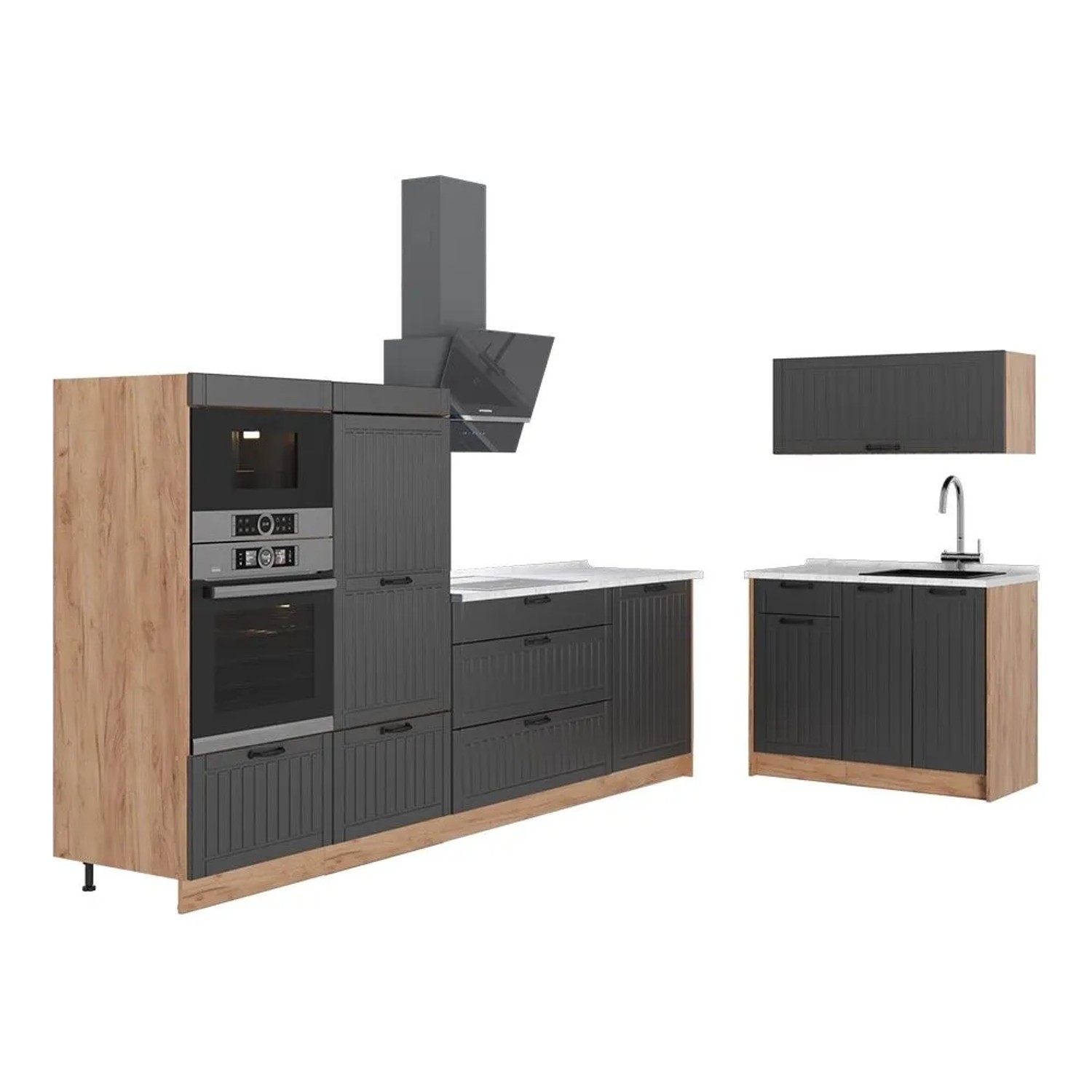 Vicco Küchenzeile Fame-Line Dunkelgrau/Goldkraft Eiche 380 x 154 AP Marmor Art Nr 64094