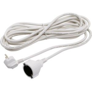 Weißes Schuko Verlängerungskabel, 5 m, für Innenräume mit erhöhtem Berührungsschutz.