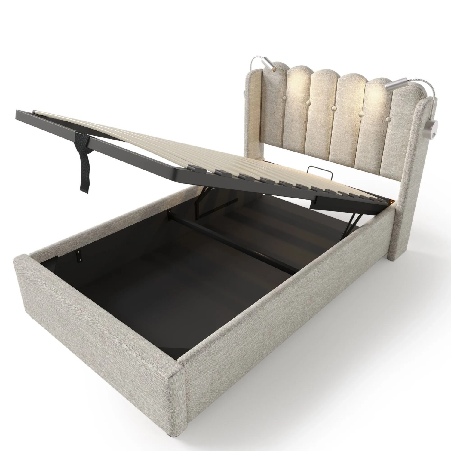 okwish Polsterbett 90x200cm mit Leselicht Stauraum Jugendzimmer Beige mit Matratze