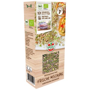 Sperli Bio Keimsprossen-Saat Frische Mischung: Saatgut-Packung mit Sprossen und Samen.